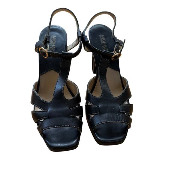 Michael Kors Black Leather Platform Open Toe T-strap Sandals Size 8M 90's Y2K - Picture 6 of 14